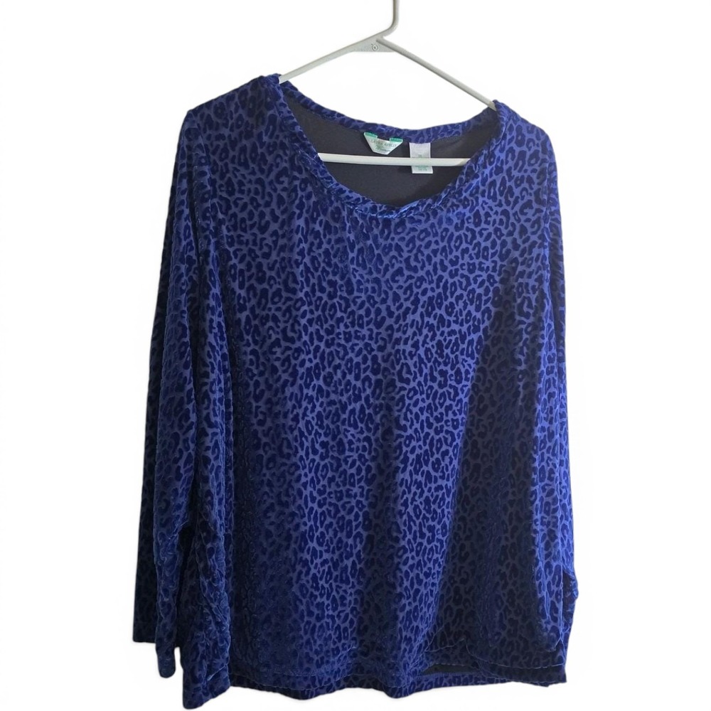 Vintage Y2K Laura Ashley Leopard Burnout Velvet  Long-Sleeve Top Women's 2X